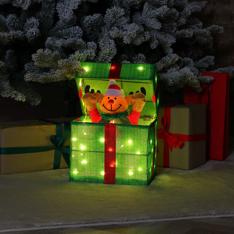 30cm Pop-Up Reindeer Present Motorised LED Christmas Display