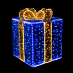 1.15m Blue and Gold Lit 3D Christmas Present Commercial Display