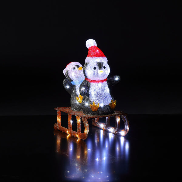 40cm Penguins On Sleigh LED Christmas Acrylic