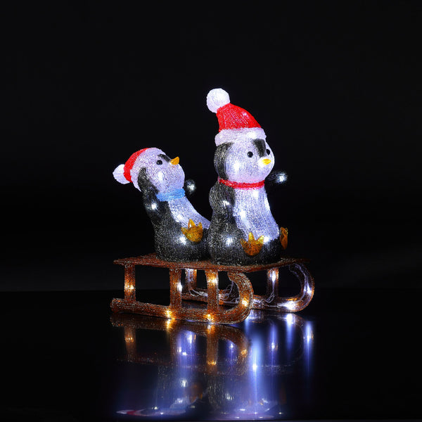 40cm Penguins On Sleigh LED Christmas Acrylic