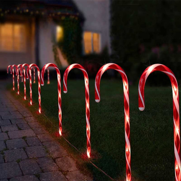 Set of 12 Candy Cane Battery Powered Christmas Pathfinder Stake Lights