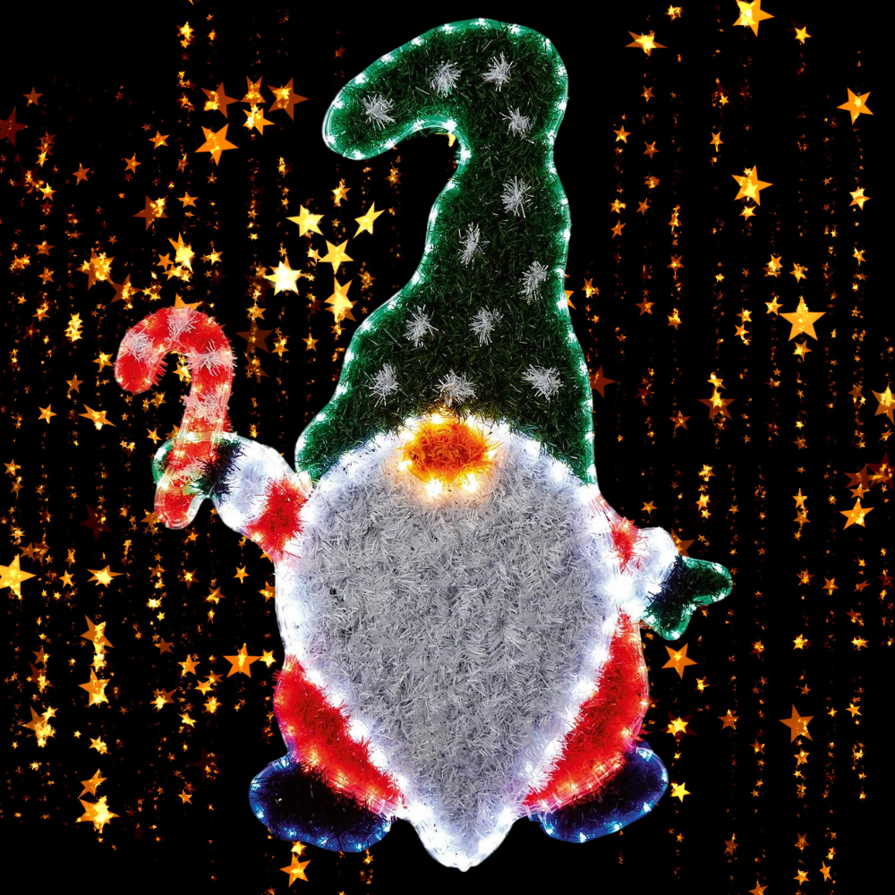 1m Christmas Gonk Tinsel Rope Light with Multi Coloured LEDs