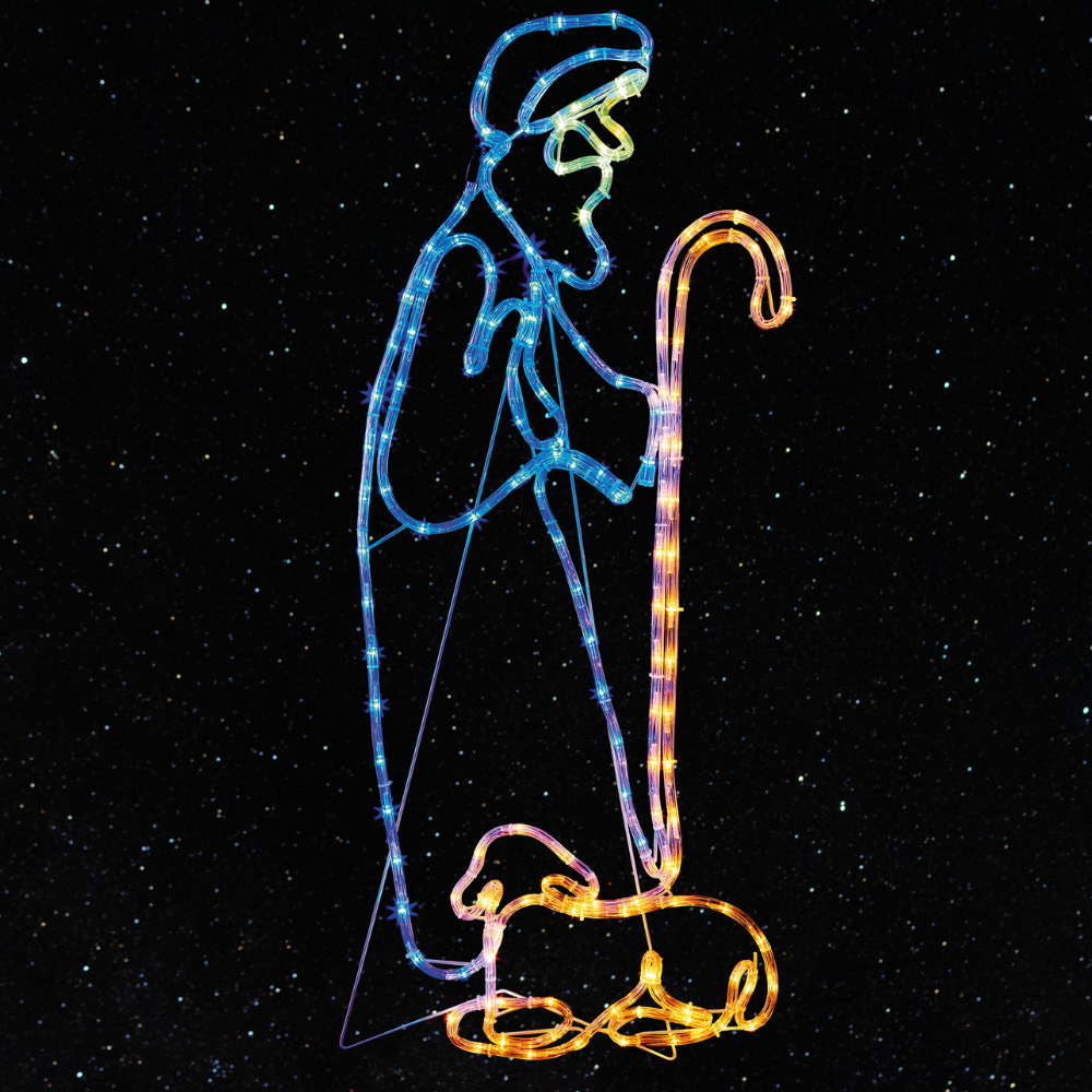 Shepherd and Lamb Christmas Nativity Rope Light Silhouette