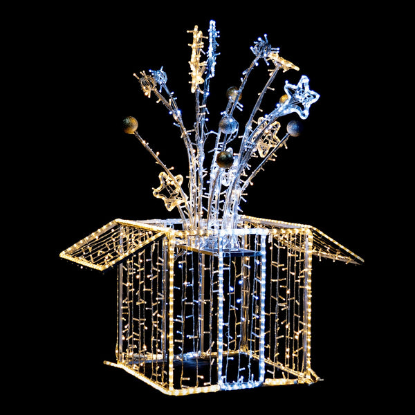 1.8m Opened Christmas Present with Stars Commercial Display