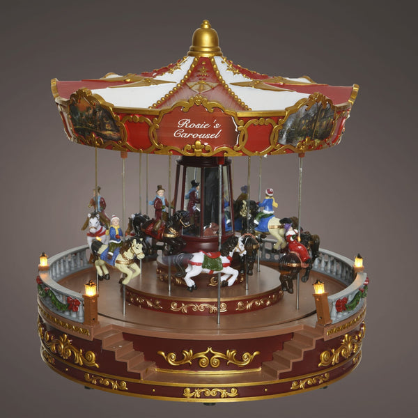 30cm Vintage Style Christmas Carousel with 28 Multi Coloured LEDs