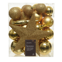 Pack of 33 Light Gold Shatterproof Tree Baubles with Star Tree Topper - 3