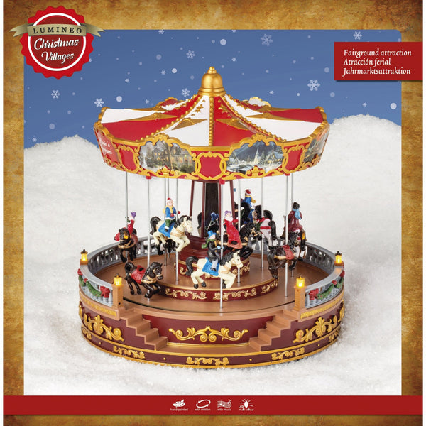 30cm Vintage Style Christmas Carousel with 28 Multi Coloured LEDs