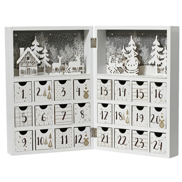 White Christmas House Wooden Advent Calendar
