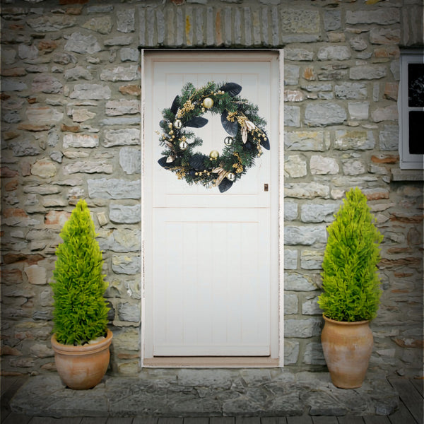 60cm Northlight Luxury Christmas Wreath with Navy and Gold Foliage