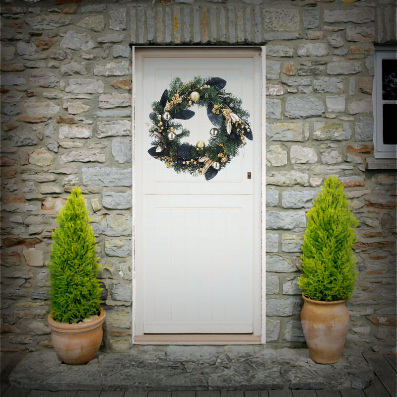 60cm Northlight Luxury Christmas Wreath with Navy and Gold Foliage