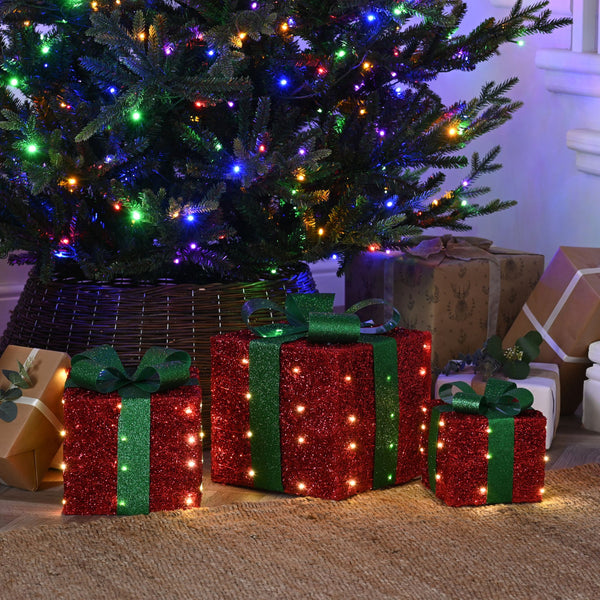 Set of 3 Red and Green LED Battery Powered Christmas Presents