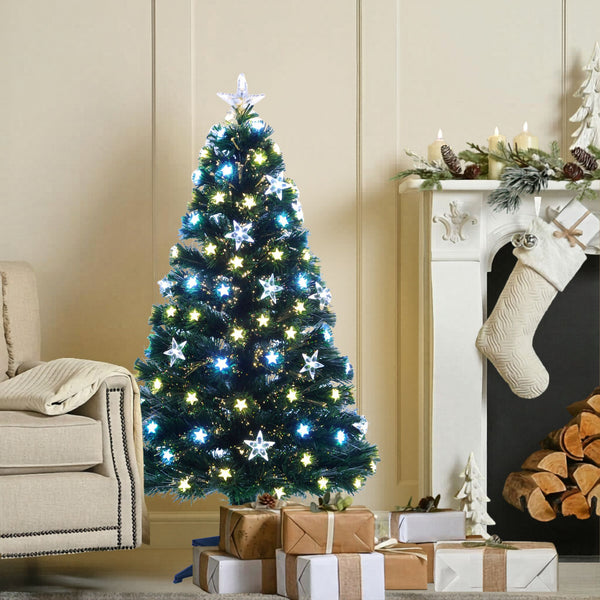 4ft White and Warm White Stars Fibre Optic Christmas Tree