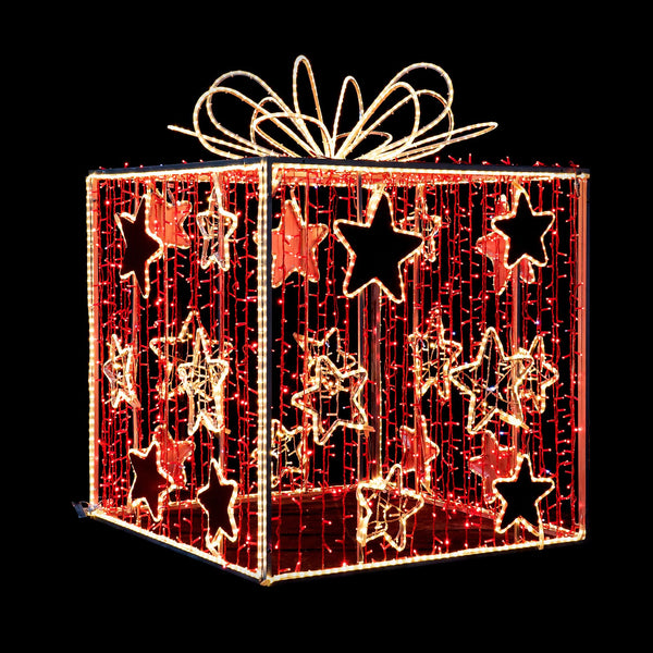 1.8m Red and Gold Lit 3D Christmas Present Commercial Display