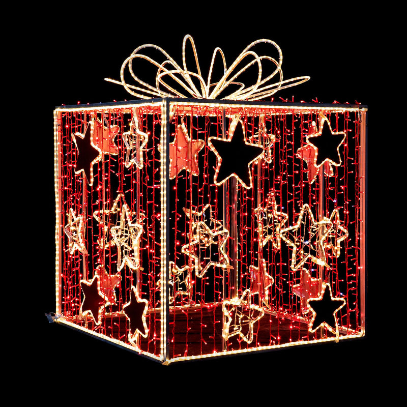 1.8m Red and Gold Lit 3D Christmas Present Commercial Display