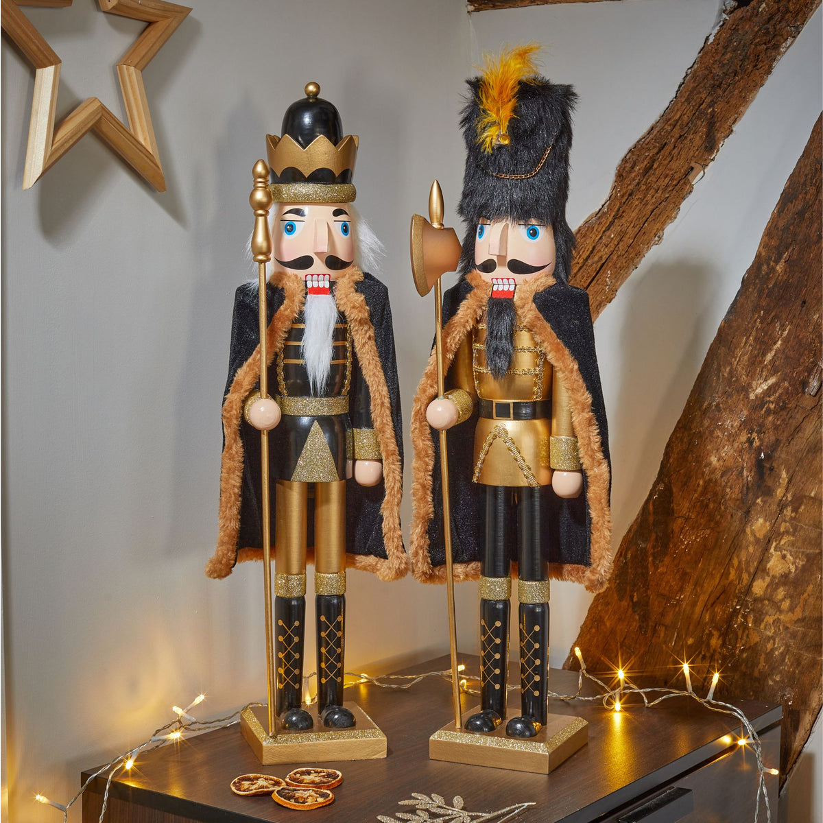 Large Luxury Black and Gold Nutcracker Decoration with Cape and Staff