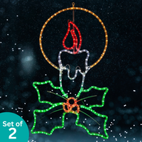 Pack of 2 1m LED Christmas Candle with Holly Sprig XP Silhouettes