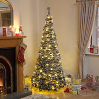 6ft Pre Lit Snow Flocked Holly Pop Up Christmas Tree with 250 Warm White Lights