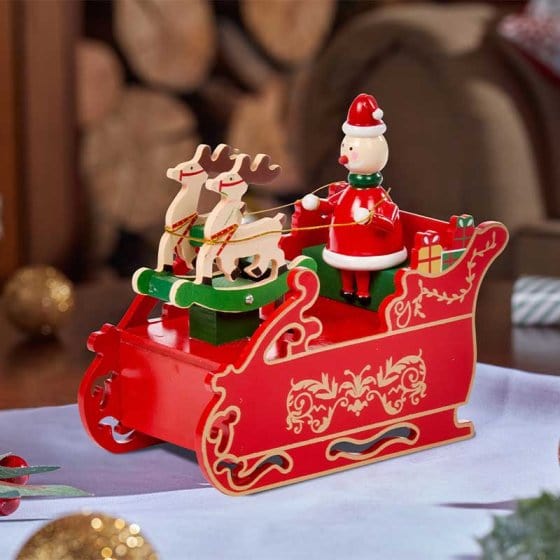 Traditional Santa's Sleigh Musical and Animated Wooden Scene