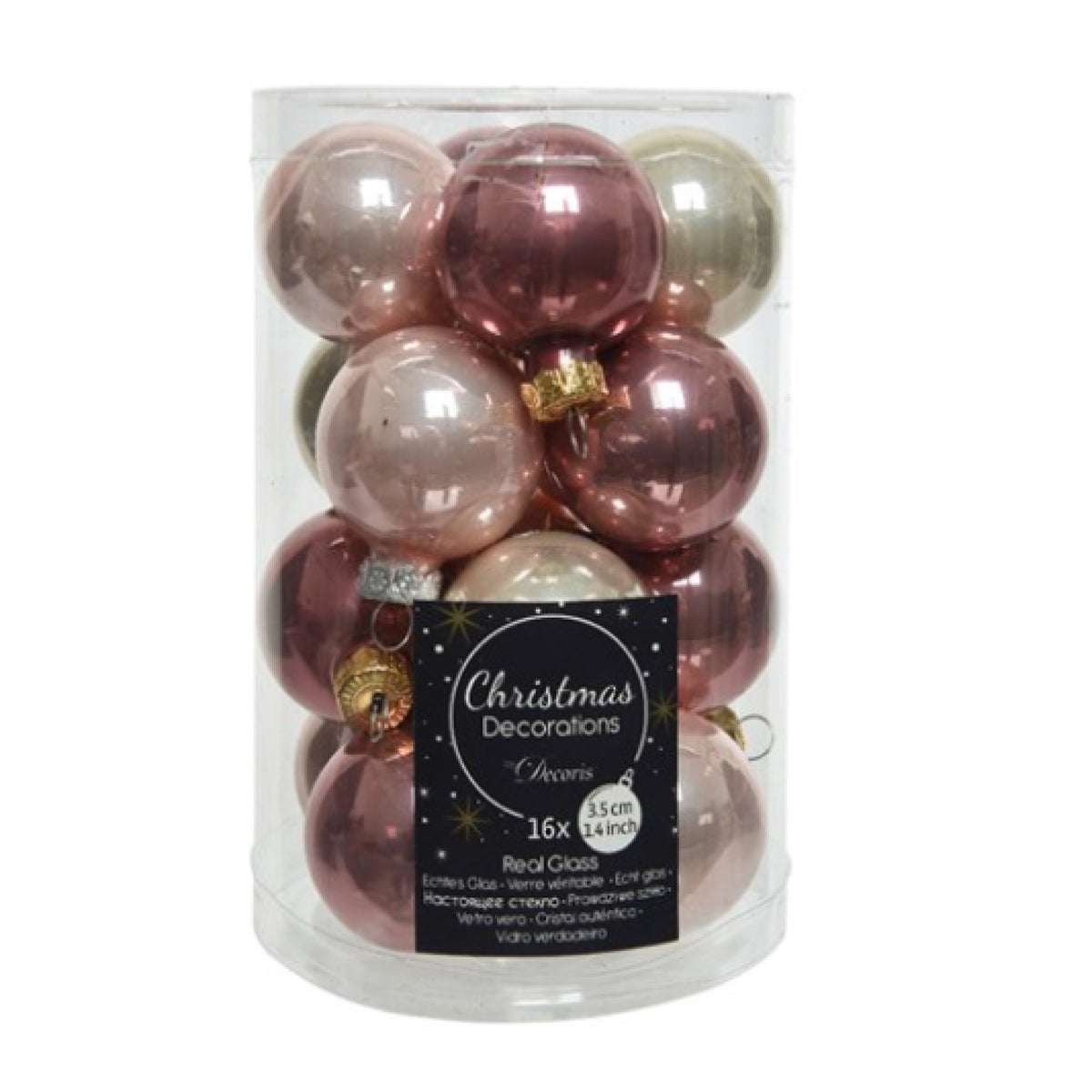 Mix of 16 Velvet Pink Blush Pink and Pearl Christmas Tree Baubles