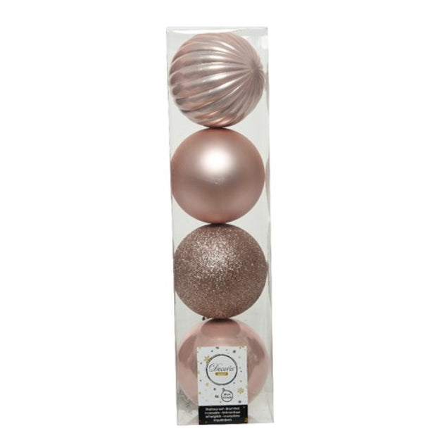 Pack of 4 10cm Blush Pink Christmas Tree Baubles