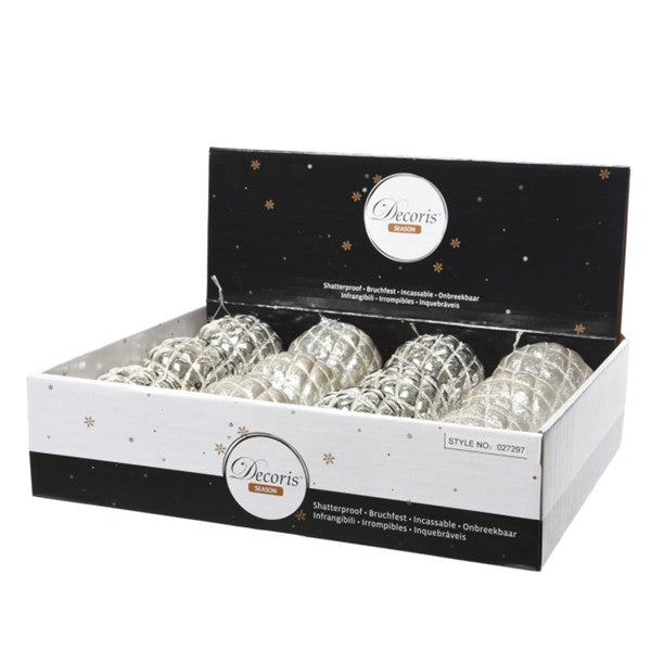 Set of 12 Grey Shiny and Matt Christmas Tree Baubles