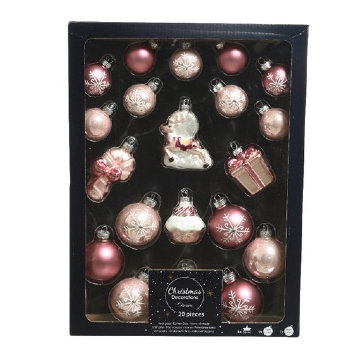 Pack of 20 Assorted Pink Glass Christmas Tree Decorations