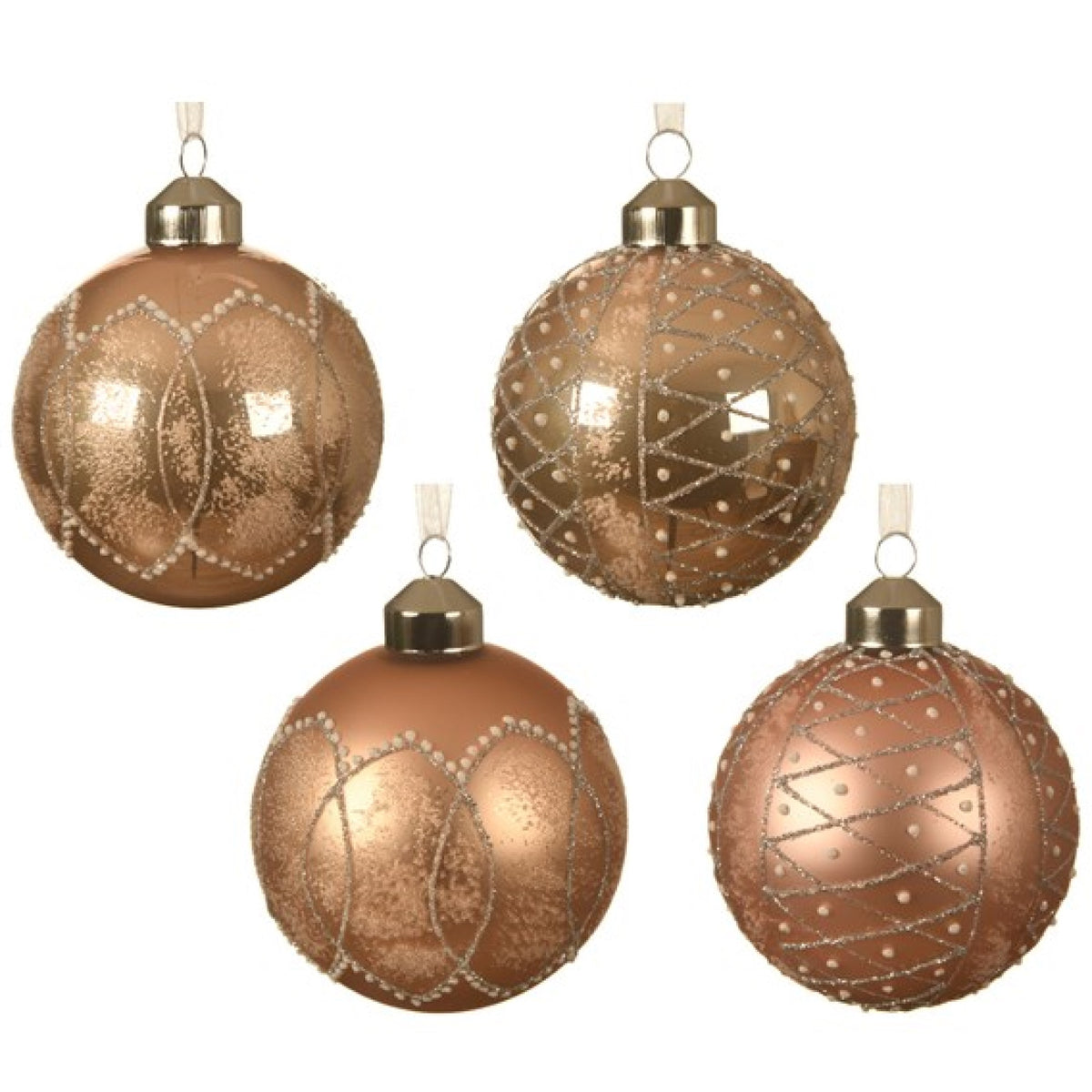 Set of 12 Pink Assorted Glass Christmas Tree Baubles
