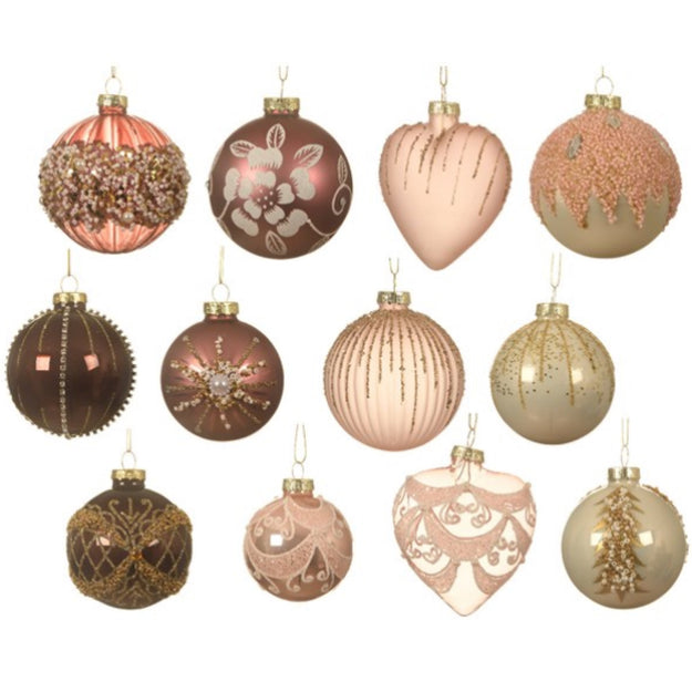 Luxury Box of 12 Assorted Glass Christmas Tree Decorations