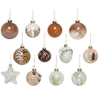 Luxury Box of 12 Pink and White Assorted Glass Christmas Tree Decorations