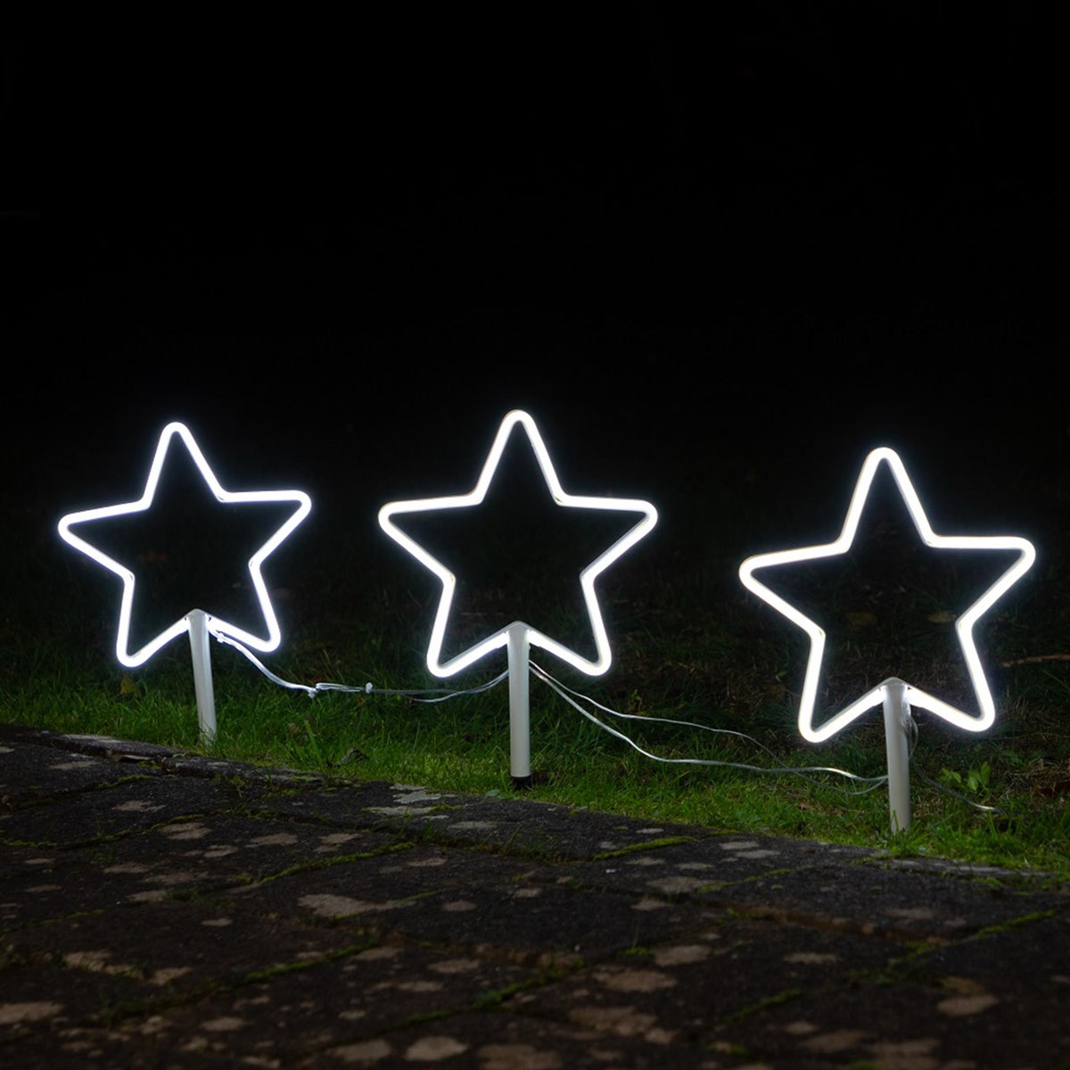 Set of 3 Neon White Star Path Stake Lights