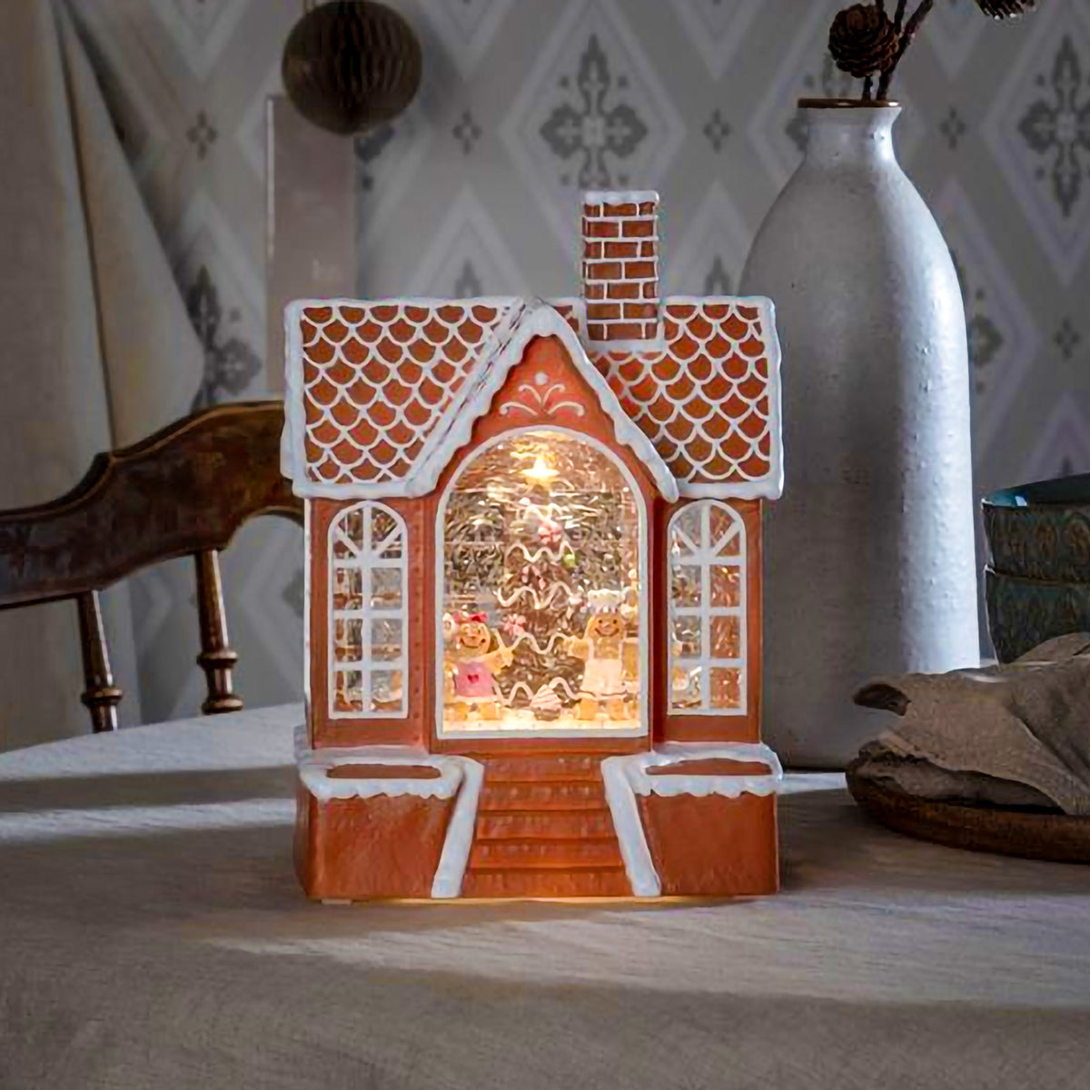 Gingerbread House Magical Glitter Christmas Lit Water Spinner