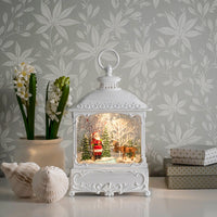 Santa and Reindeer White Water Spinner Lantern Decoration