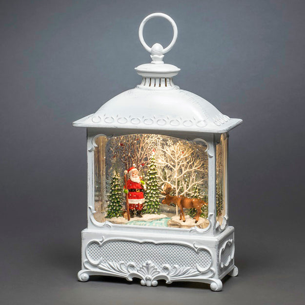 Santa and Reindeer White Water Spinner Lantern Decoration