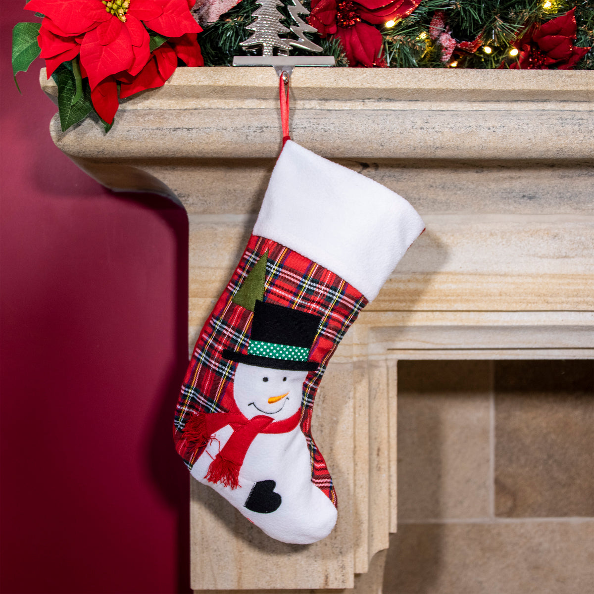 Snowman Luxury Christmas Stocking with Plaid Design