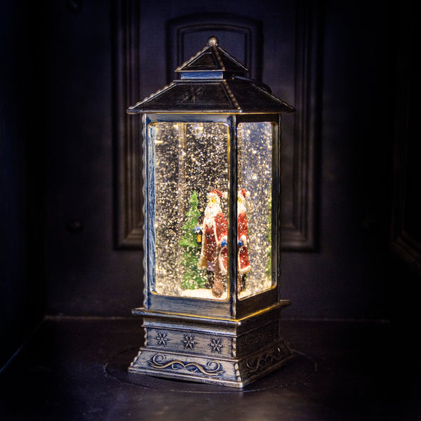 Oblong Lantern Water Spinner with Santa Design