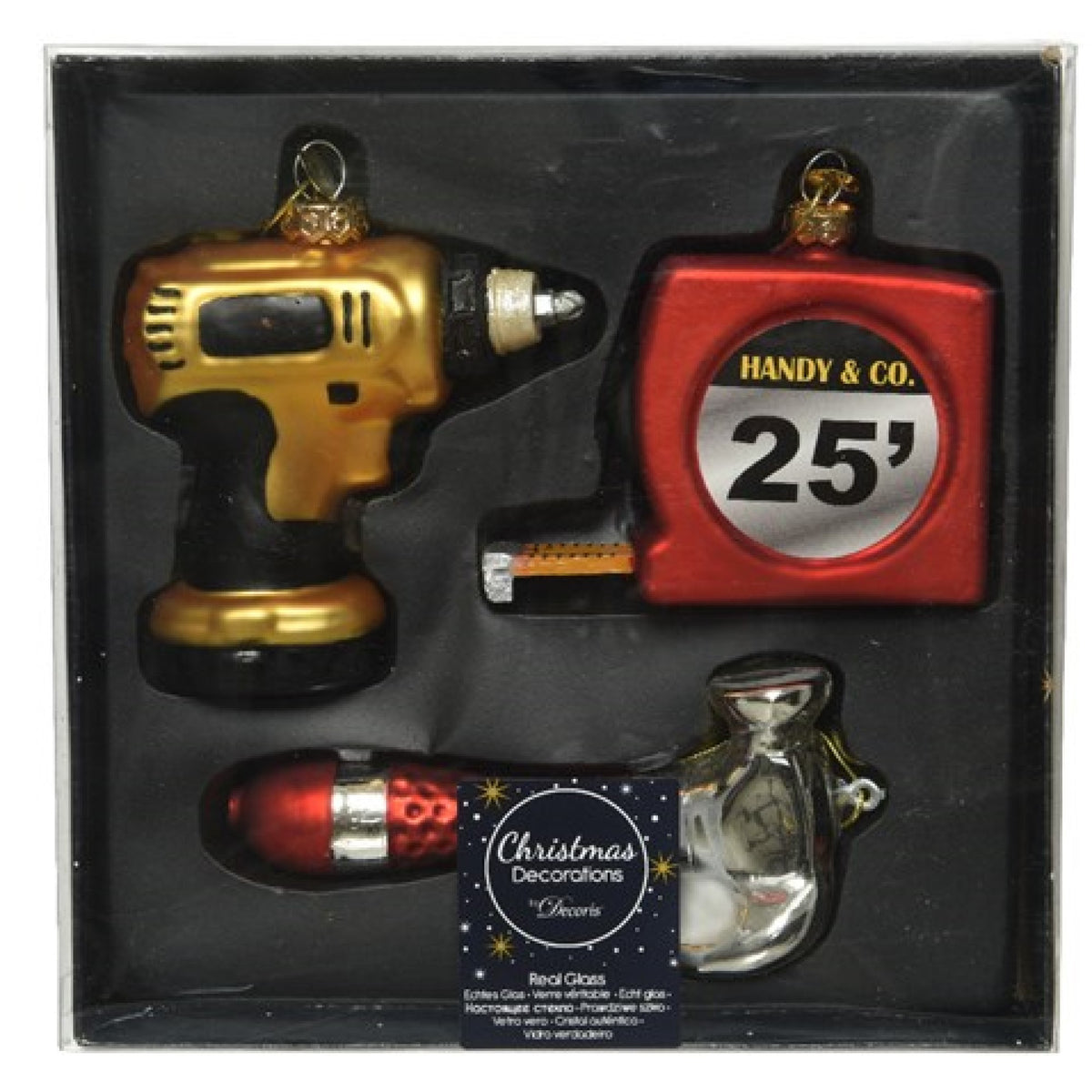 Set of 3 Novelty Builders Tools Glass Christmas Tree Decorations