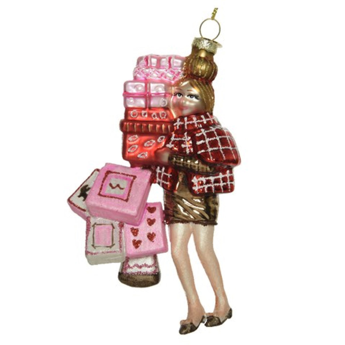 Lady Carrying Shopping and Presents Christmas Tree Decoration