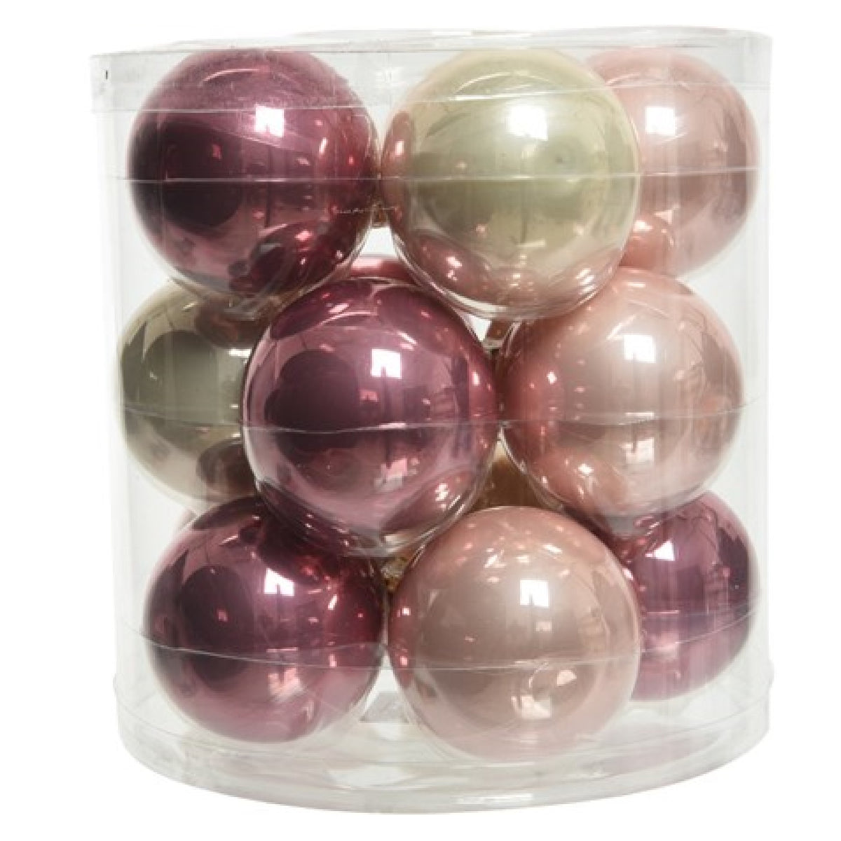 Box of 15 Mixed Pink and White Christmas Tree Baubles