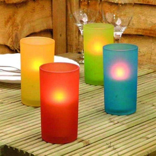 Set of 4 Battery Powered Coloured Glass Votives with LED Candle
