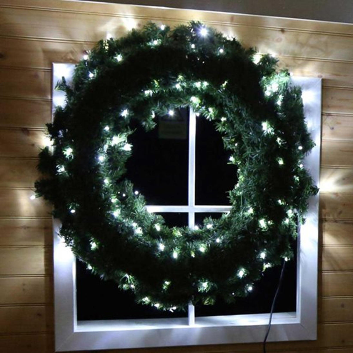1.1m Giant XP Connectable Commercial Wreath Lit with 120 Ice White LEDs