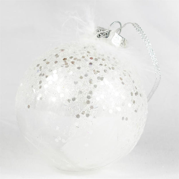 Set of 12 Shatterproof White Feather Christmas Tree Baubles