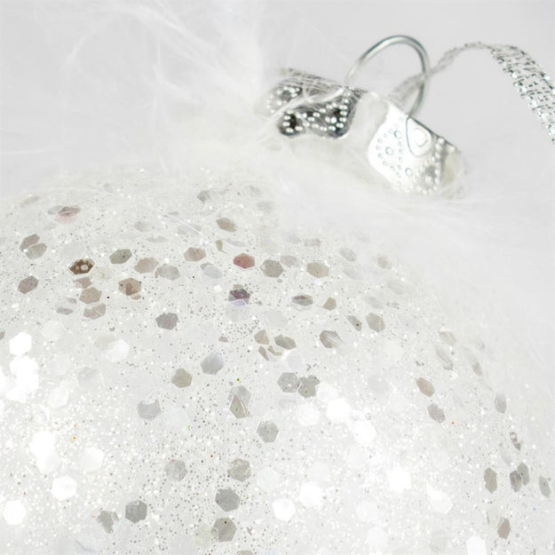 Set of 12 Shatterproof White Feather Christmas Tree Baubles