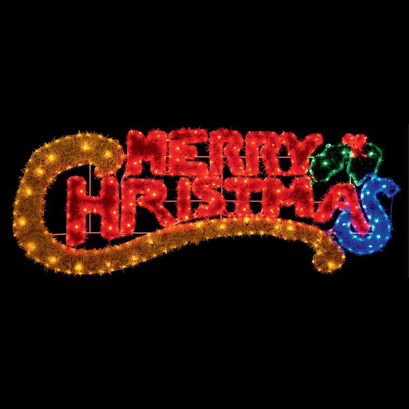 1.45m Large Merry Christmas Tinsel Silhouette Motif Rope Light