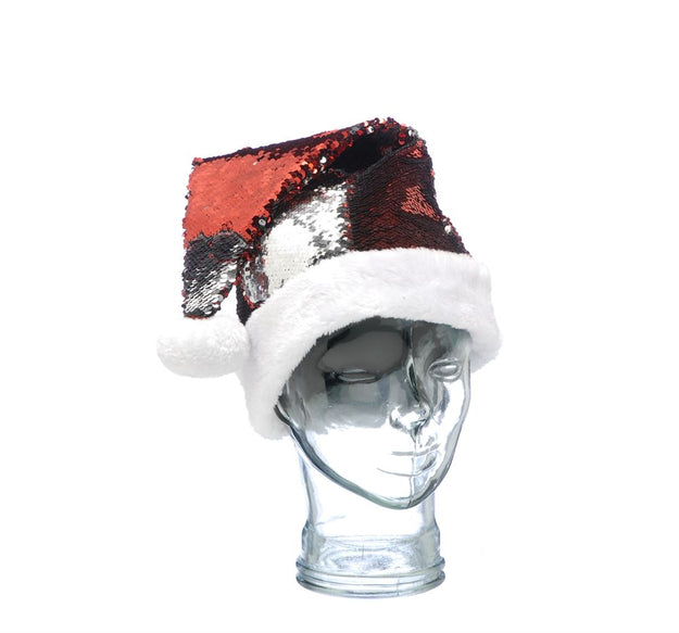Red and Silver Sequin Deluxe Santa Hat