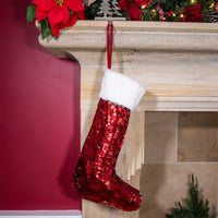 Luxury Red Christmas Stocking with Reversible Sequins