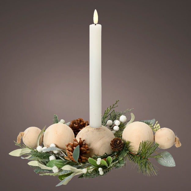 30cm Modern Christmas Table Centerpiece with Wooden Balls Pinecones and Eucalyptus
