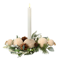 30cm Modern Christmas Table Centerpiece with Wooden Balls Pinecones and Eucalyptus