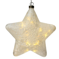 19cm Frosted Glass Hanging Star with Warm White LED's
