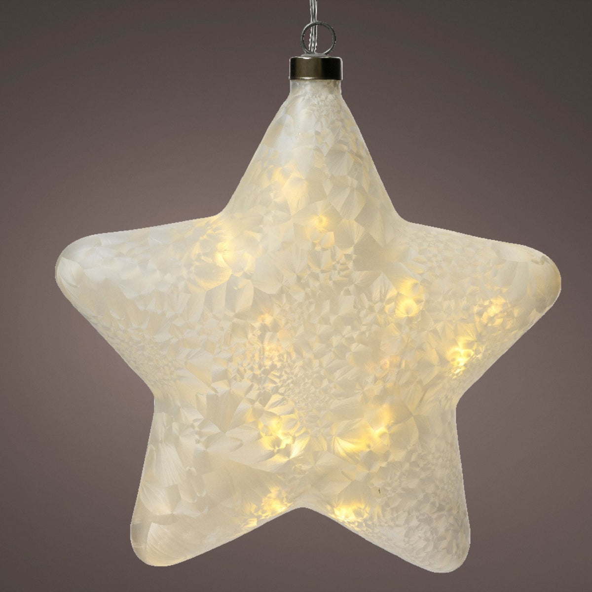 19cm Frosted Glass Hanging Star with Warm White LED's