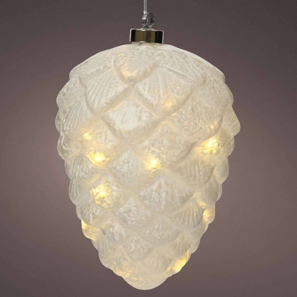19cm Frosted Glass Hanging Pinecone with Warm White LED's